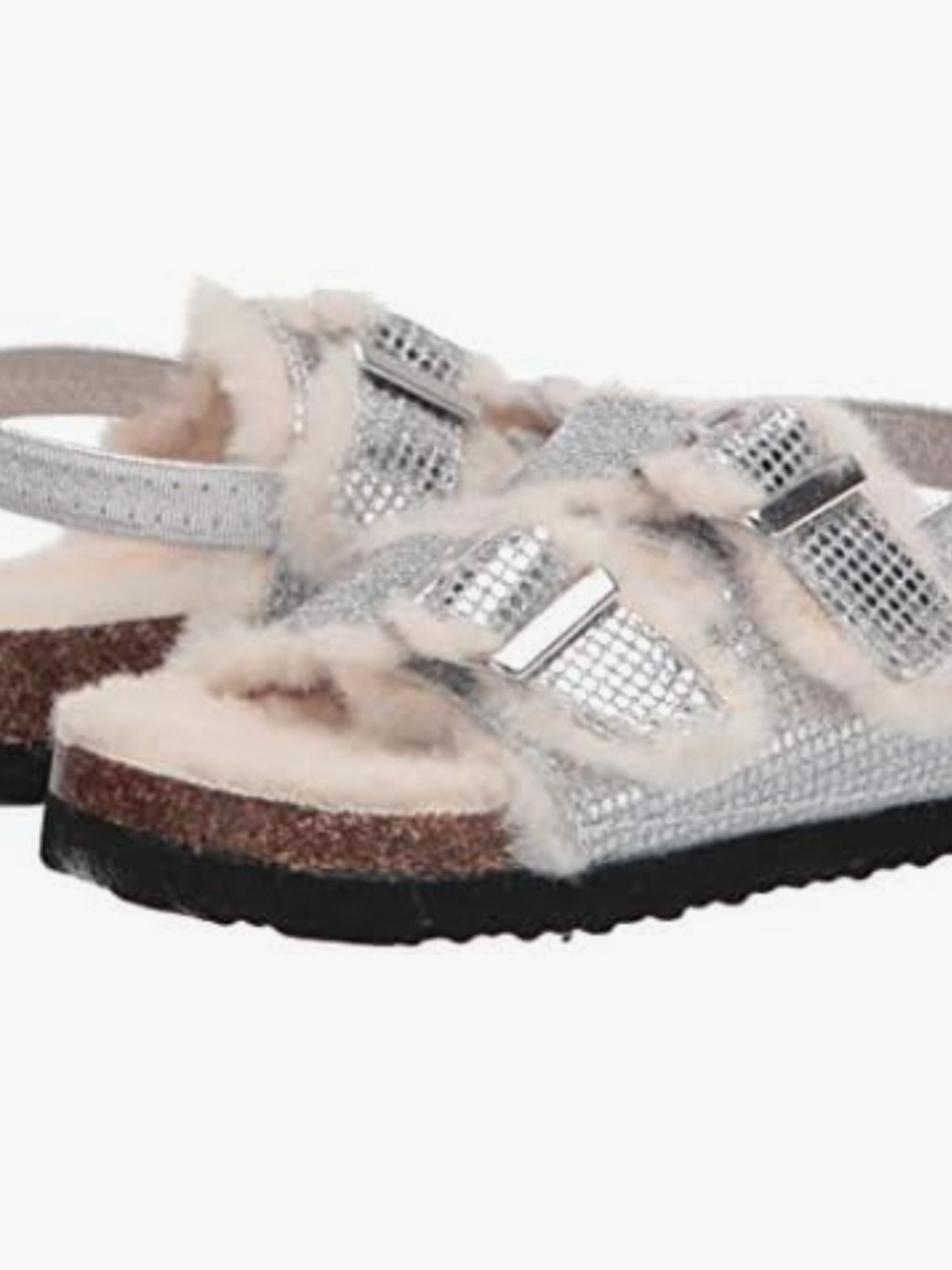 Steve Madden Girls' Silver Glitter Faux-Fur Slide Sandals Size 8t